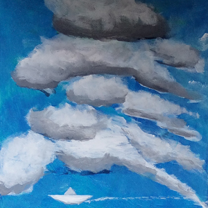 Papierboot im Wolkenmeer